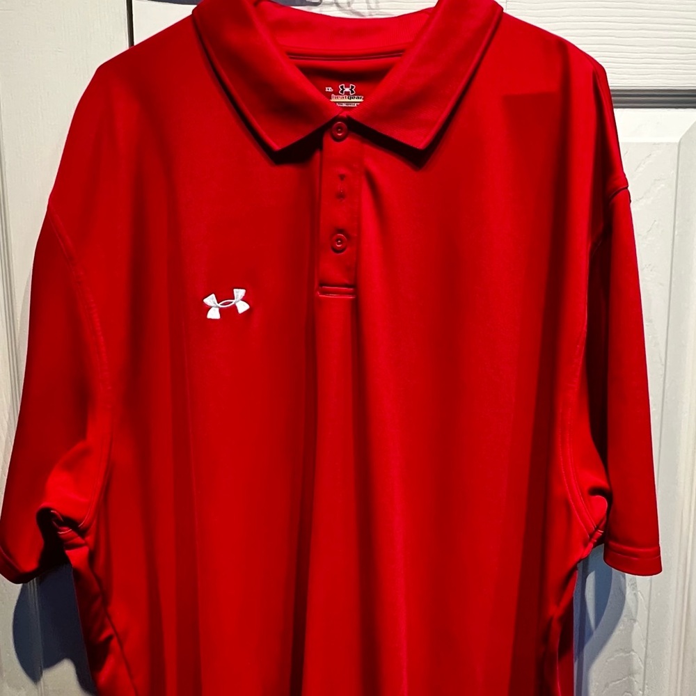 Under Armour Mens Red Polo Shirt XL Heatgear